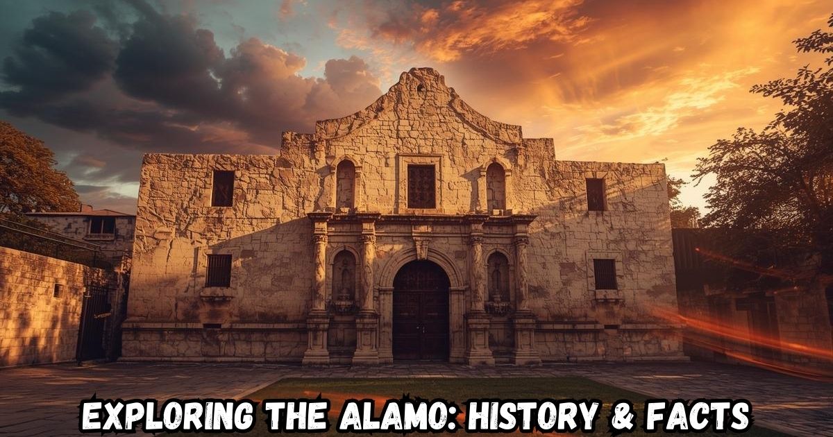 Exploring the Alamo featured image showing the front of the Alamo at sunrise.