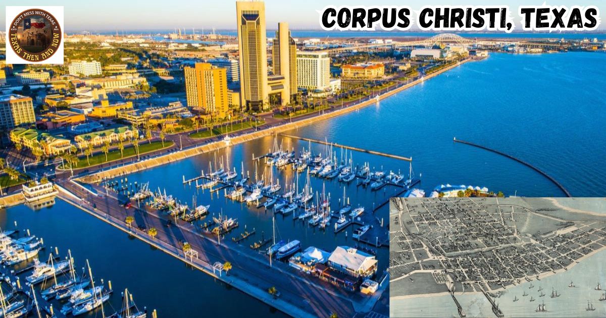 Drone shot of the Downtown Bayfront of Corpus Christi, Texas