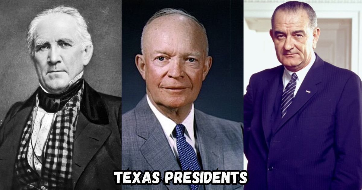 History of Texas Presidents featured image showing Sam Houston, Dwight D. Eisenhower, and Lyndon B. Johnson